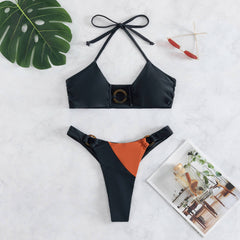 new splicing Amazon sexy swimsuit European and American triangle large size female split swimsuit