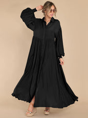 Autumn and winter new product long solid color dress Amazon hot style women's button-up long skirt large skirt