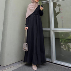 ZANZEA Ms. Muslim style Arabian style temperament solid color round neck long sleeve tie design lotus hem shirt skirt fashion elegant long skirt robe casual shirt long dress without headscarf large size