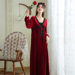 Velvet Nightgown Women Winter Retro Court Style Long Night Dress Victorian Vintage Sleepwear Robe Warm gold velvet pajamas HomeWear