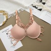 Sexy push-up bra with steel ring beautiful back adjustable front button small chest girl solid color glossy bra