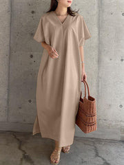 ZANZEA Women Thin Dresses Solid V-Neck Half Sleeve Long Dress Fashion Holiday Casual Loose Ladies Vestido Plus Size