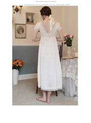 Very short-sleeved nightdress women's long sexy silk spring and summer thin section style elegant palace pajamas home service summerf