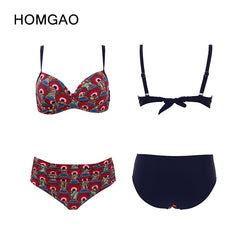 بكيني HOMGAO مثير بياقة على شكل حرف v منتصف الخصر بيكيني 2022 جديد ملابس سباحة نسائية طقم نسائي مطبوع بدلة استحمام صيفية Biquini 3XL