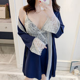 New pajamas women's spring and autumn simulation silk suspenders nightdress nightgown two-piece suit thin summer silk home clothes