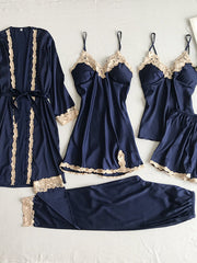 ملابس داخلية مثيرة مكونة من خمس قطع حمالات بيجامات ملابس منزلية مثيرة للسيدات