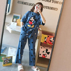 5 Colors Mickey Mouse Print Polka Dot Women's Summer Suits Casual Soft Nightgown Women Home Wear Pyjama