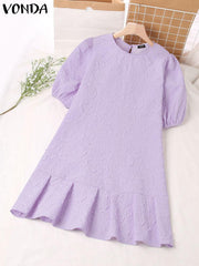 فوندا فساتين أنيقة للنساء 2022 الصلبة س الرقبة قصيرة الأكمام نفخة تقسم الكشكشة ألف خط فيستدوس البوهيمي حزب عارضة زائد حجم فساتين قصيرة