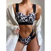 European and American popular leopard bandage sexy bikini women's hard-pack underwire swimsuit women