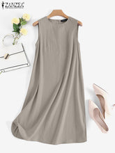 فستان نسائي صيفي أنيق من ZANZEA لعام 2022 بدون أكمام ورقبة دائرية بلون سادة بطول الركبة رداء للعطلات فساتين شاطئ عصرية غير رسمية