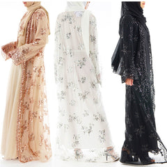 Muslim women's dress, cardigan, luxurious sequins, embroidery, lace, seamless, outer wear, long cardigan