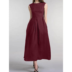 ZANZEA Elegant Women Sleeveless Sundress Summer Dress Fashion O Neck Solid Office Lady Midi Vestidos Robe Femme Sarafans Kaftan