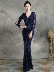 Sequin Maxi skirt Autumn Winter Spring Summer Sexy Banquet V neck Wedding celebration