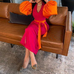 Fuchsia and Orange One-Shoulder Dress