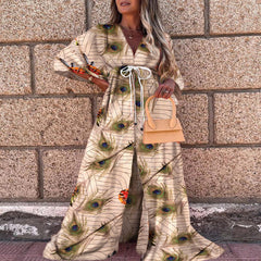 New Amazon European and American cross-border foreign trade women's clothing spring and summer leisure vacation style V-neck printed dress