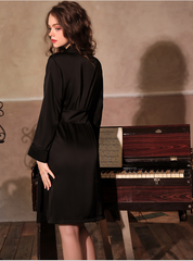 European and American spring and summer home clothes sexy deep V silk private room medium length robe bathrobe suit (robe + belt)