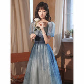 Best-selling new style 2023 new temperament celebrity birthday gradient blue blooming gradient host banquet long evening dress spring
