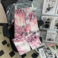 Summer Ladies Comfortable Luxurious Pajamas Long Sleeve Homewear Simulated Silk Suit