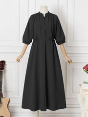 ZANZEA فساتين أنيقة للنساء الصلبة الوقوف طوق نصف كم طول الأرض فستان موضة عطلة عادية فضفاض السيدات فيستدو حجم كبير