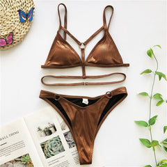 New Sexy Ring Bikinis Push Up Swimsuits 2021 Swimwear Women's Bandage Two-Piece Set Summer Female Swimming Bathing Suits