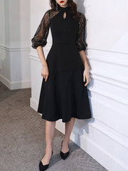 Ladies Halter Sleeve Short Party Dress Fashion Perspective Sleeve Black Party Evening Dress