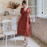 women sleepdress Sweet Lace Trim Long Nightgown female V-Neck Nightdress Summer New Short Sleeve Sleepwear Nightwear Homewear elegant robe Pajamas