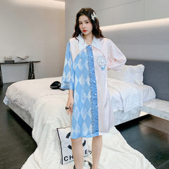 2023 ثوب نوم من الحرير الجليدي سترة نسائية ذات ياقة دمية مطبوعة رقمية من الحرير الجليدي مقاس كبير ثوب نوم بالجملة