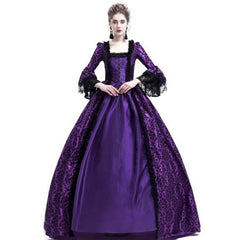 خياطة الدانتيل كبيرة الأكمام اندلعت فستان العصور الوسطى تنورة قصر الرجعية