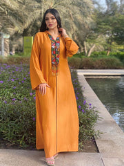 Ethnic Beaded Tassel Hooded Abaya Dress Fashion Muslim Women Clothing Moroccan Caftan Arabic Robe Orange