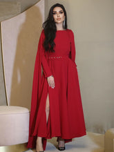 Rose Color Waisted Elegant Hem Slit Gown Dress