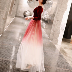 Women's V-neck 3/4 sleeves velvet gradient mesh banquet party event festival dress