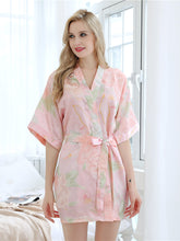 Flower Print sleepwear robe Casual Women Satin Sleepwear Kimono Bathrobe Gown Soft Nightdress Silky Home Colthes Cardigan Nightgown Bathrobe