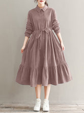 ZANZEA ladies Japanese and Korean literary style temperament pure color simple style lady thick skirt lapel long-sleeved lotus leaf hem shirt skirt fashion trend elegant loose autumn and winter leisure vacation corduroy dress large size