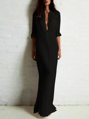 فستان صيفي للسيدات من Easehut 2022 قميص بوهيمي مصفح صلب بأكمام طويلة وأزرار قميص فستان صيفي أنيق فستان ماكسي فضفاض كبير وصغير