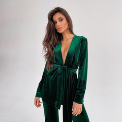 Women's Nightgown Robe Sets Solid Color Trouser Suits Velvet Bathrobe For Women Velour Nightwear Warm Robes Set Woman 2 Pieces