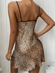 Sexy Women's Nightdress Sectional Leopard Print Women's Sling Pajamas Home Short Skirt
