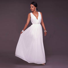 European and American new dresses New V-neck solid color dresses