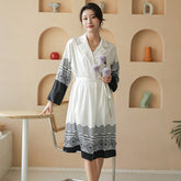 The new thin style simulates ice silk silk pajamas, European and American style bathrobe, nightdress and home wear spring and autumn