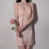 Sexy Women's Lingerie Deep V Lace Sling Nightdress Solid Color Large Size Pajamas