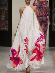 Celmia Ms. European and American style Bohemian holiday style printed hanging neck strapless sexy elegant fashion loose casual type A long dress S-5XL