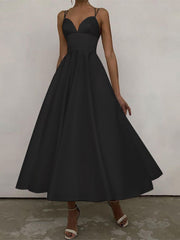 فستان السيدة سيلا البوهيمي لقضاء العطلات بلون واحد مثير وطويل بحمالات على الطراز الأوروبي والأمريكي للحفلات وحمالات الخصر وتنورة بندول ثنائية