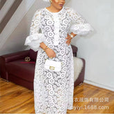 European and American popular long skirt lace lace white dialysis temperament dress