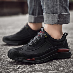 Men's shoes spring and summer men's leather outdoor sports casual shoes all-match leather toe top layer cowhide soft bottom hiking shoes