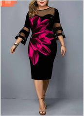 New digital printing gauze stitching plus size women's dress