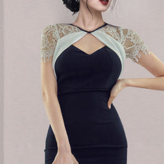 H Han Queen 2022 New Lace Patchwork Pencil Dress Women's Summer Fashion Korean Slim Work Party Dresses Bodycon Sheath