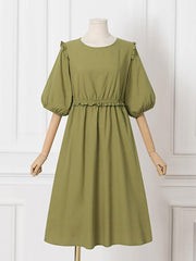 ZANZEA Women Elegant Dresses Solid O Neck Lantern Sleeve Half Sleeve Elastic Waist Long Dress Fashion Holiday Casual Loose Ladies Vestido Plus Size