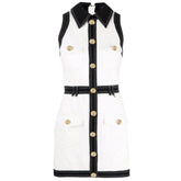 أزياء جديدة المنتج الجاكار الدينيم أكمام برشام فستان السيدات