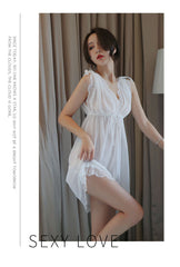 Solid Color Sexy Women's Pajamas Deep V Lace Sling Nightdress Large Size Pajamas