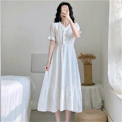 Women's Clothes Classical White Trendy Summer Fashion Designs College Girl Dress Cute Ruffled High Waist Elegant Ladies Holiday Outfit