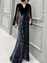 Ladies V-neck Long Long Sleeve Slim Mermaid Party Dress Banquet Evening Dress Luxury Elegant Party Dress